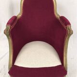 Bergère in gilded wood trimmed with fuchsia silk and velvet, art deco inspired by Louis XVI