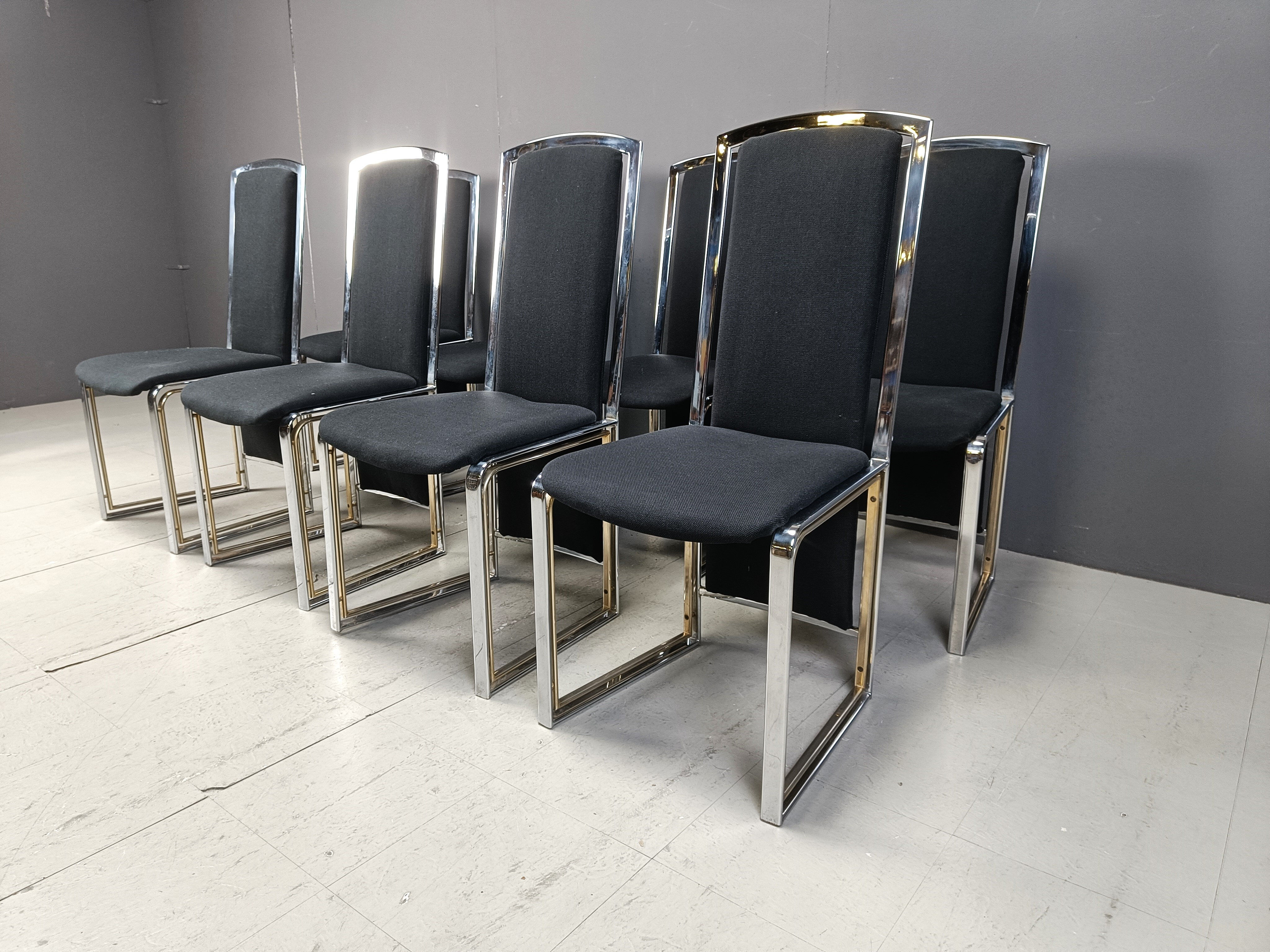 Vintage brass and chrome dining chairs set of 8 - 1970s