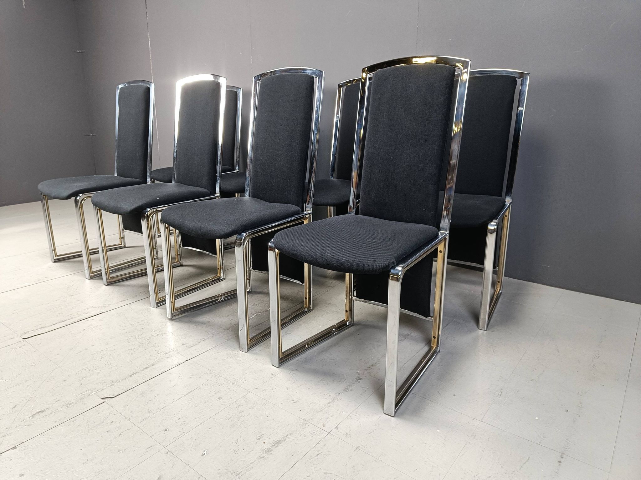 Vintage brass and chrome dining chairs set of 8 - 1970s
