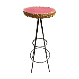 Vintage metal and rattan stool