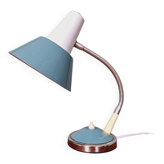 Lampe de bureau vintage en métal laqué bleu et blanc, années 60-70