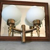 Double brass and opaline wall light