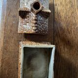 Brown salt-glazed stoneware tobacco pot with candle holder, 1840/1880