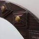 Spanish Brutalist Oval Mirror in Hand-Carved Wood with Brass Studs
