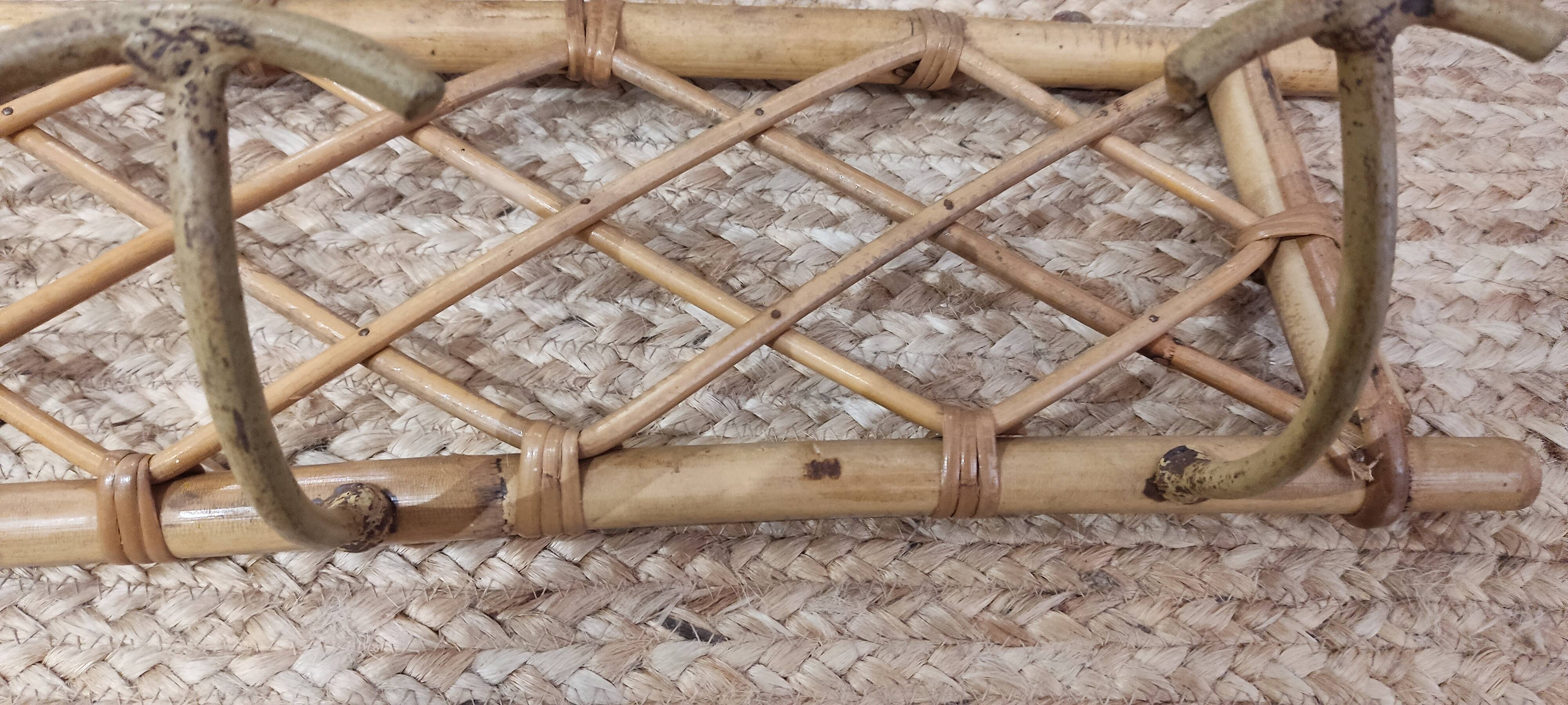 Bamboo and wicker wall coat rack