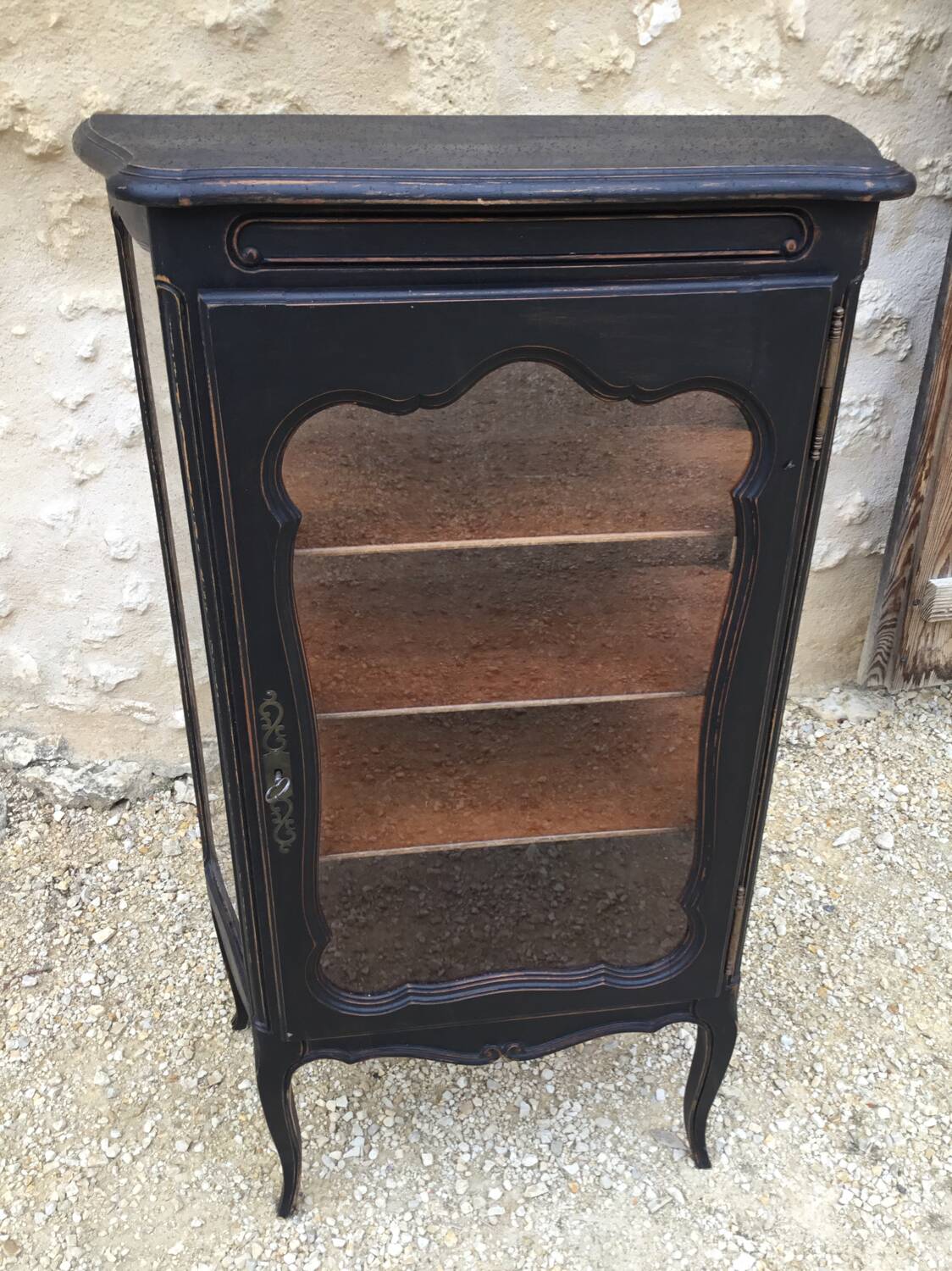 Louis XV style black patinated cherry wood display case