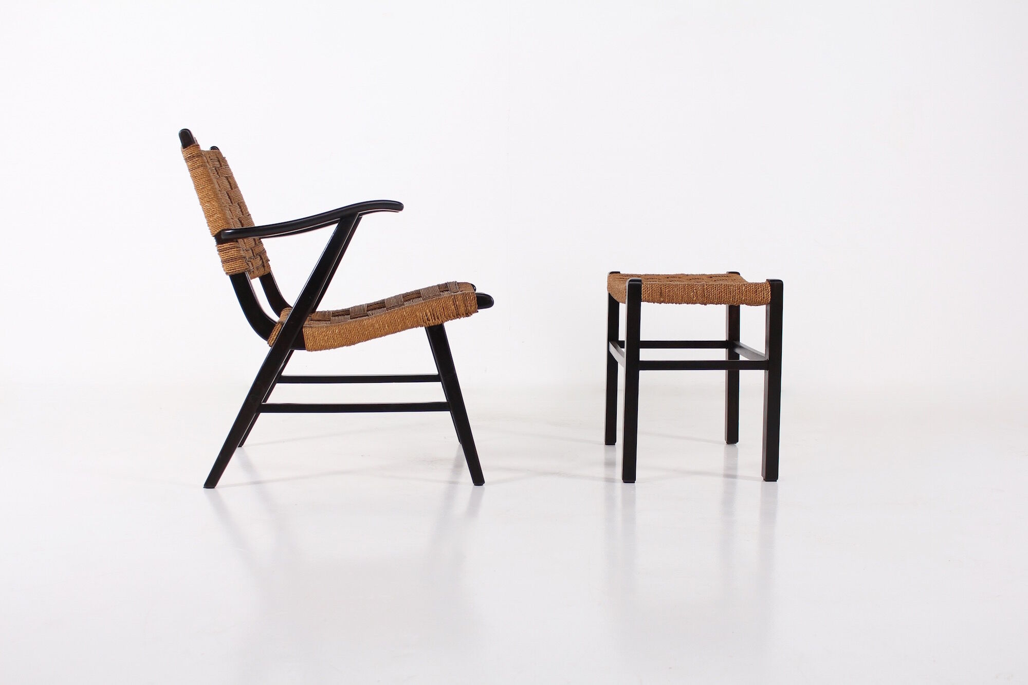 Fauteuil et son ottoman en corde tressée
