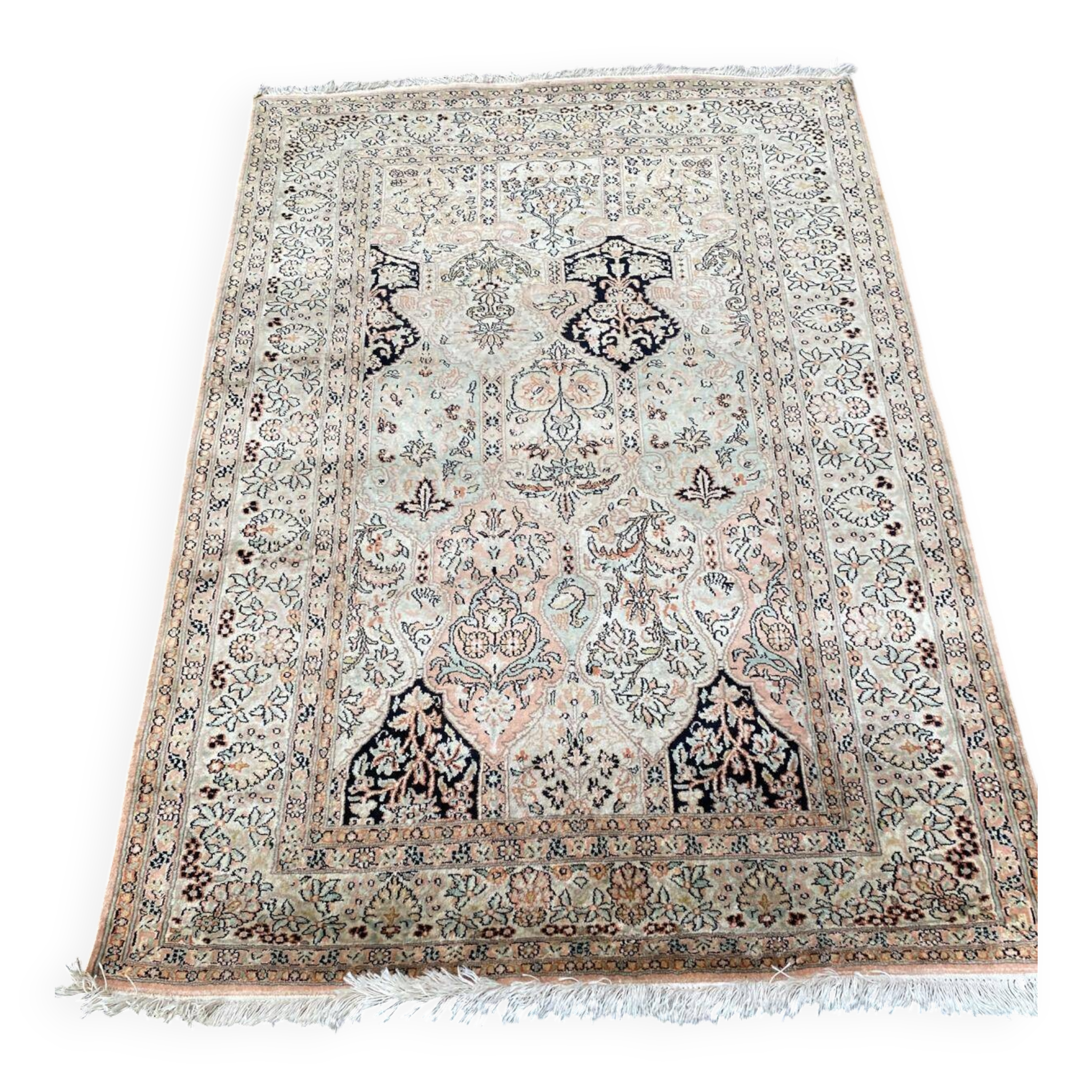 Tapis persan beige laine cachemire d'Inde fait main 127x190cm