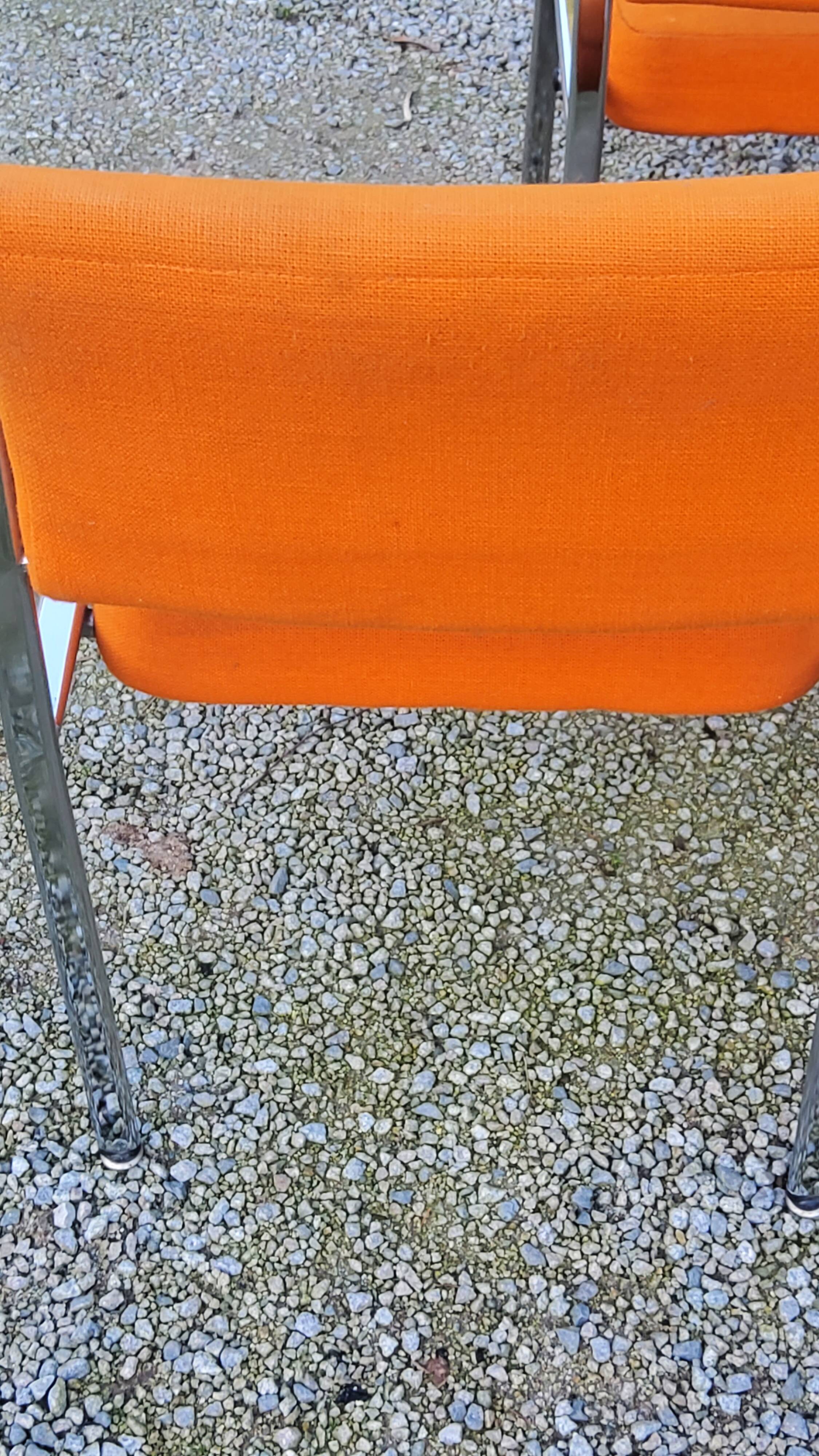 Set of 6 designer chairs from the 70s orange fabrics and chrome tubes