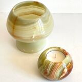 2 70s design onyx candle holders