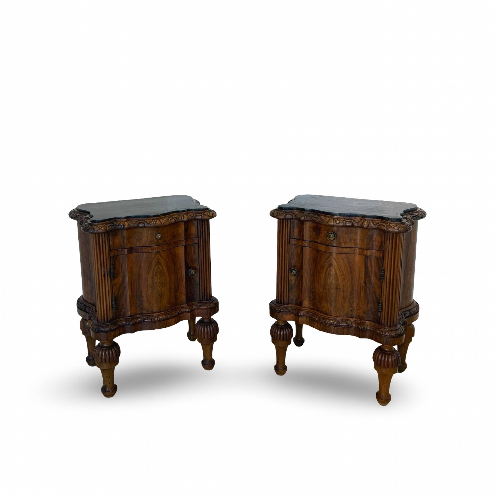 art deco walnut serpentine nightstands, 1920s