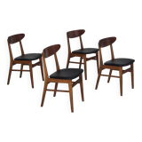 1960s, set of 4 Danish dining chairs by Farstrup, bent teak wood, reupholstered.