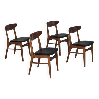 1960s, set of 4 Danish dining chairs by Farstrup, bent teak wood, reupholstered.