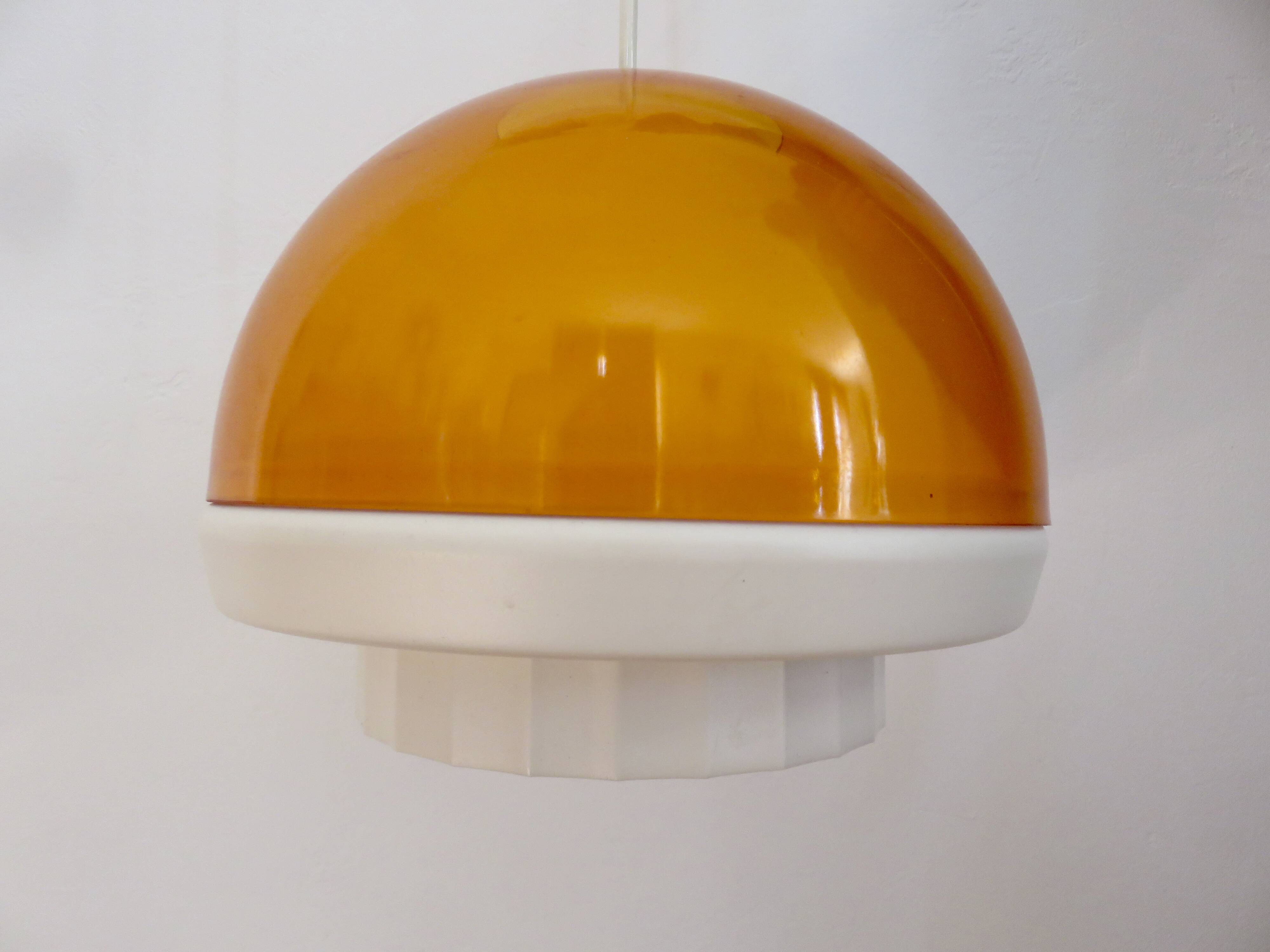 Orange plexiglass pendant light 1970