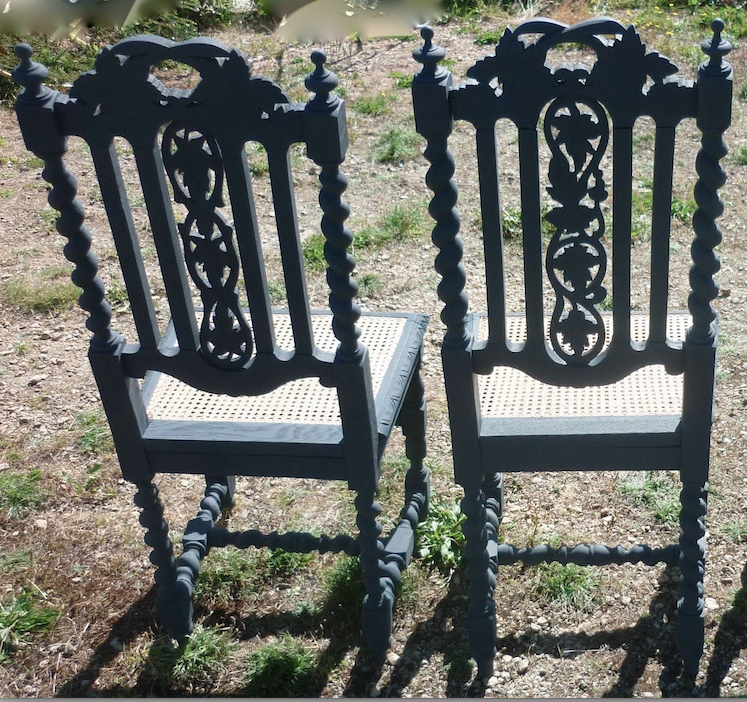 Paire de 2 chaises sculptées néo-renaissance Henri II