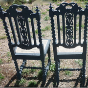 Pair of 2 carved neo-Renaissance Henri II chairs