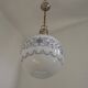 French Mid-Century Globe Pendant, Blue Pattern Shade, Vintage Hanging Light