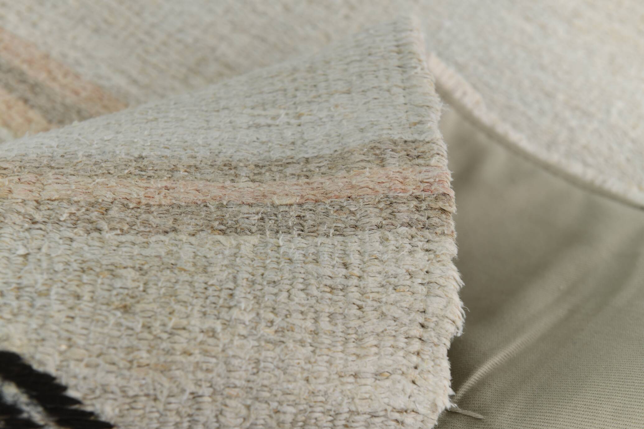 Beige & Black Striped Vintage Kilim Rug, 170x256 Cm