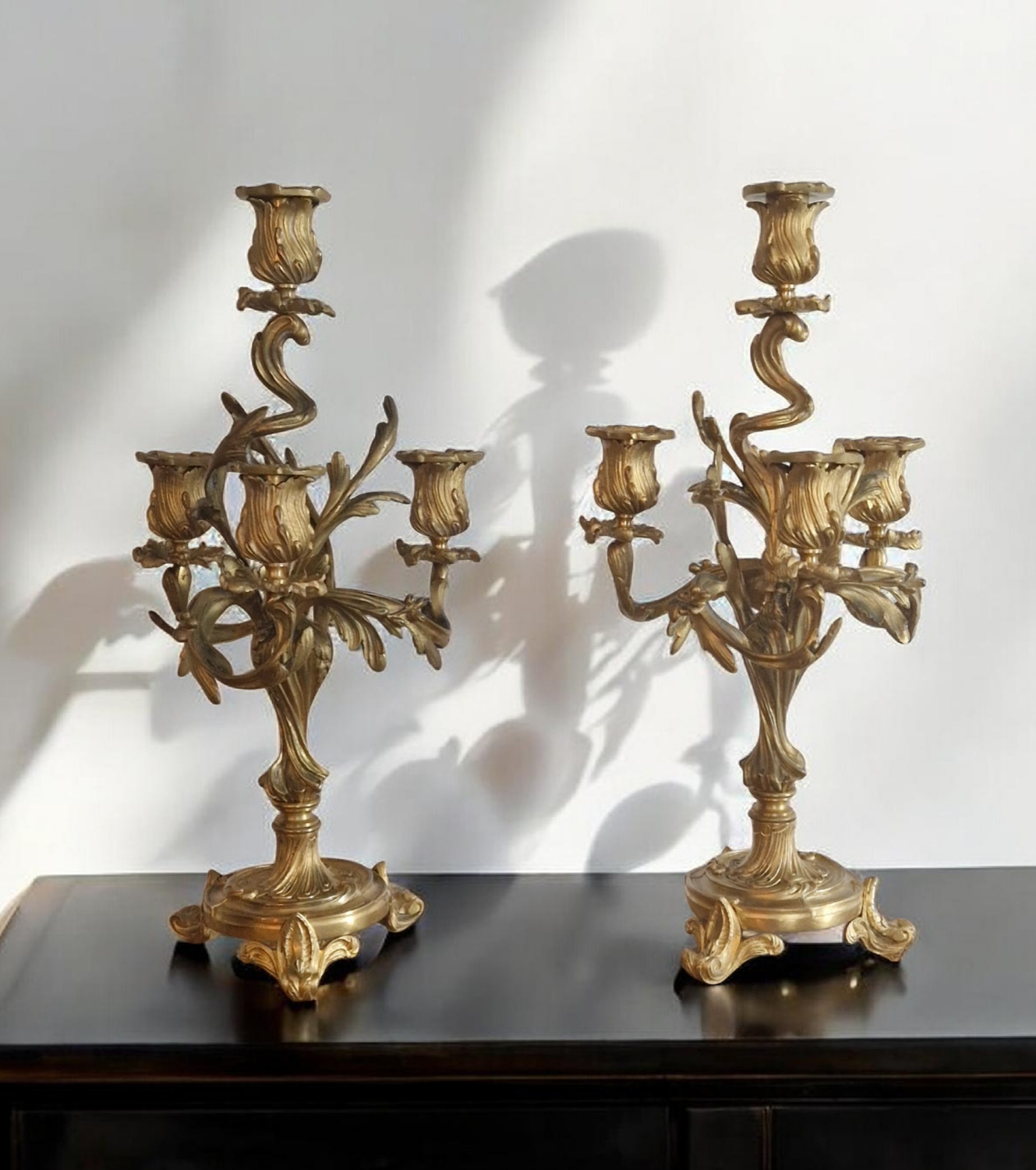 Pair of gilded bronze candelabra – Louis XV style – 19th century