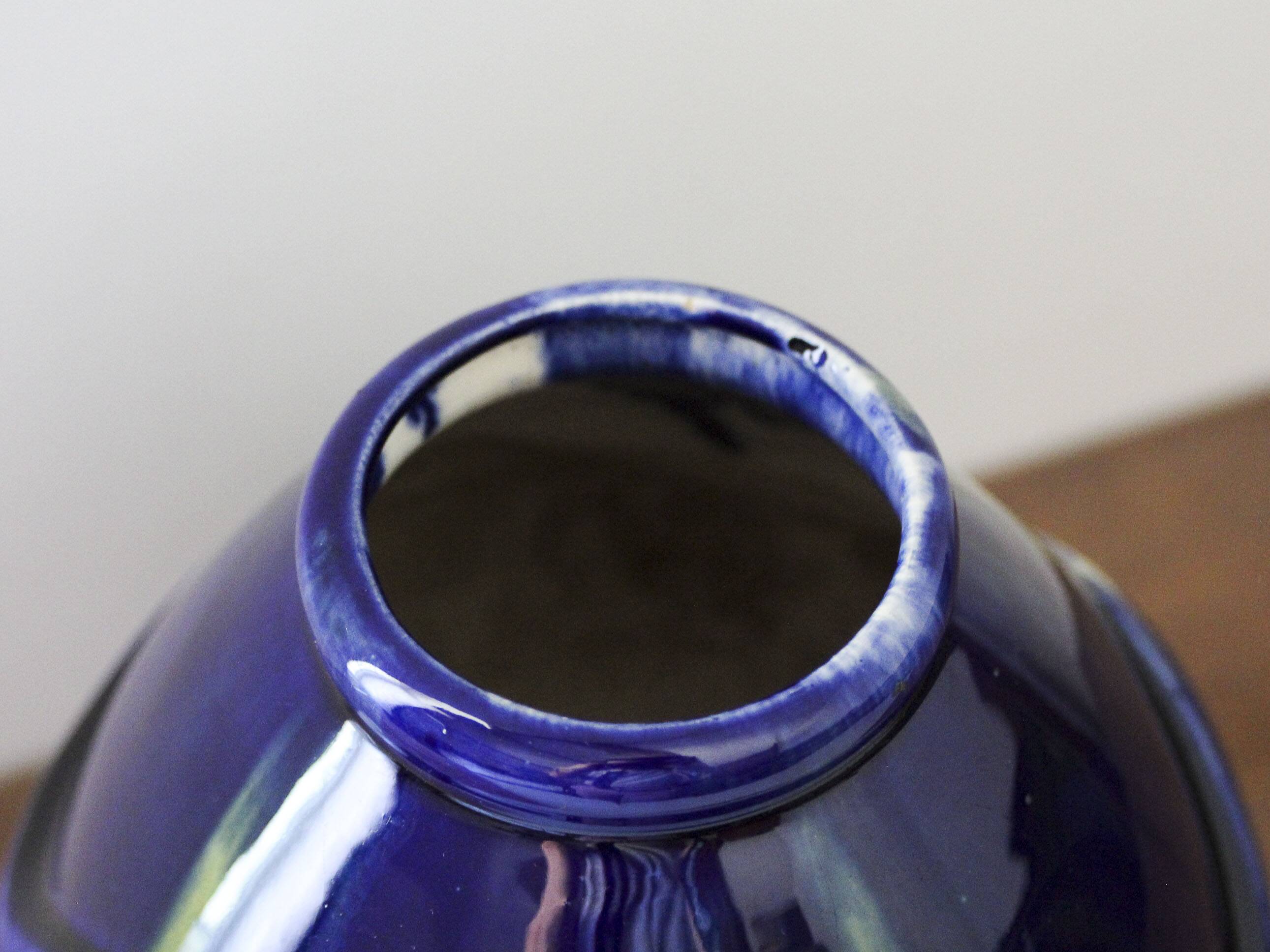 Art Deco vase in midnight blue glazed ceramic