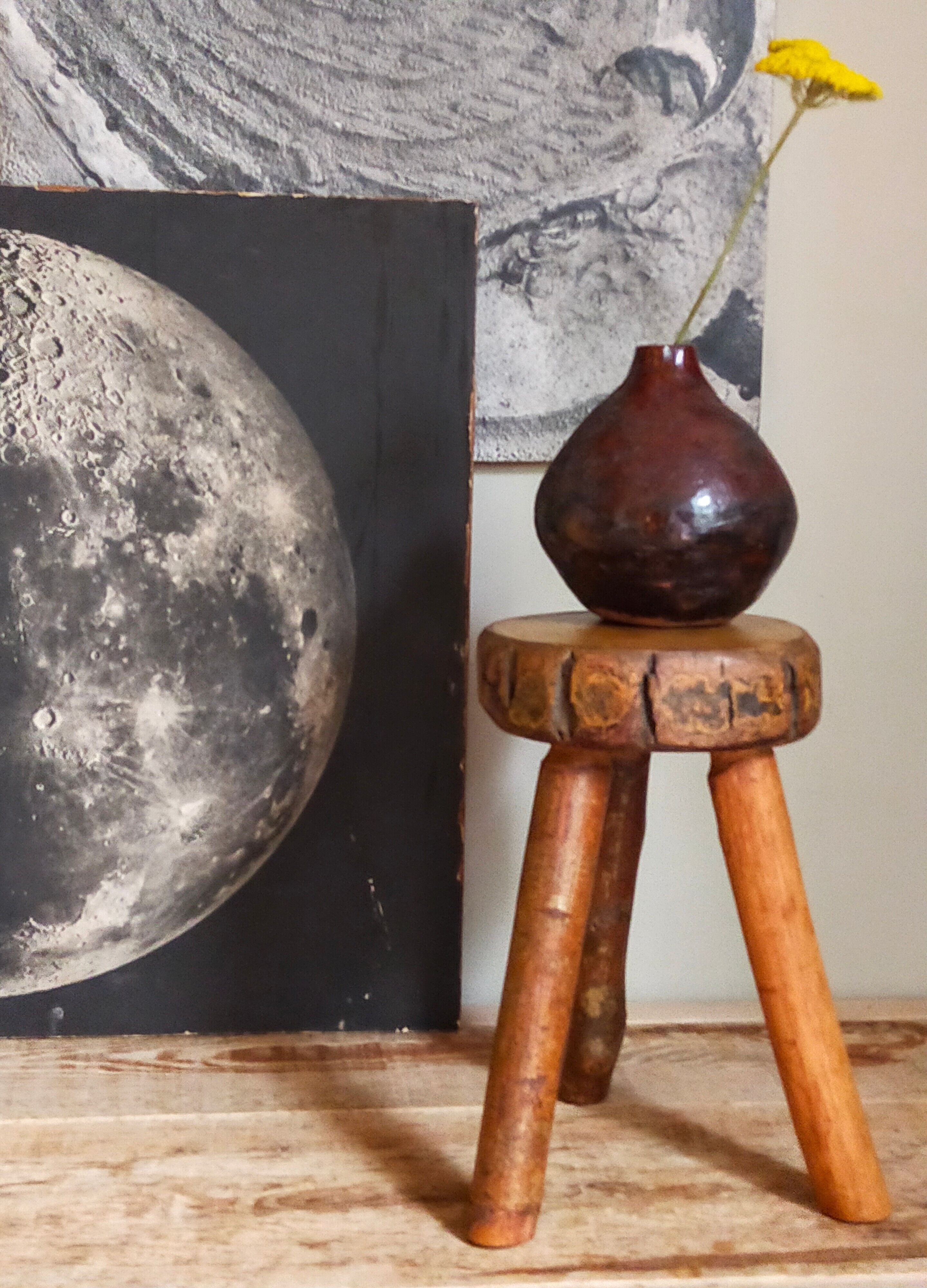 Tripod side stool solid wood Art-popular vintage