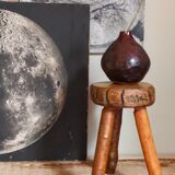 Tabouret d'appoint tripode bois massif Art-populaire vintage