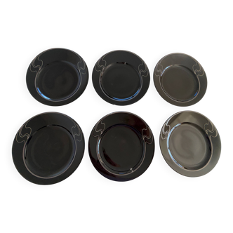 Rosenthal Asymmetry White Gold Black Plates x6 Bjørn Wiinblad