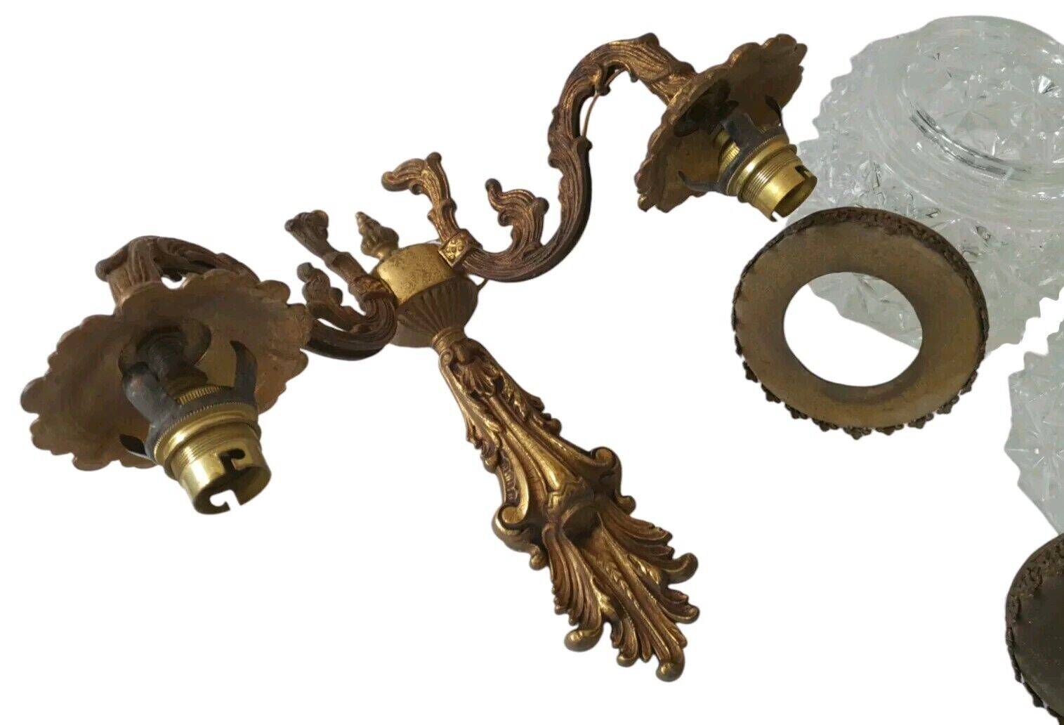 Old Bronze Double Wall Lamp Superb Molded Glass Globe