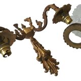 Old Bronze Double Wall Lamp Superb Molded Glass Globe