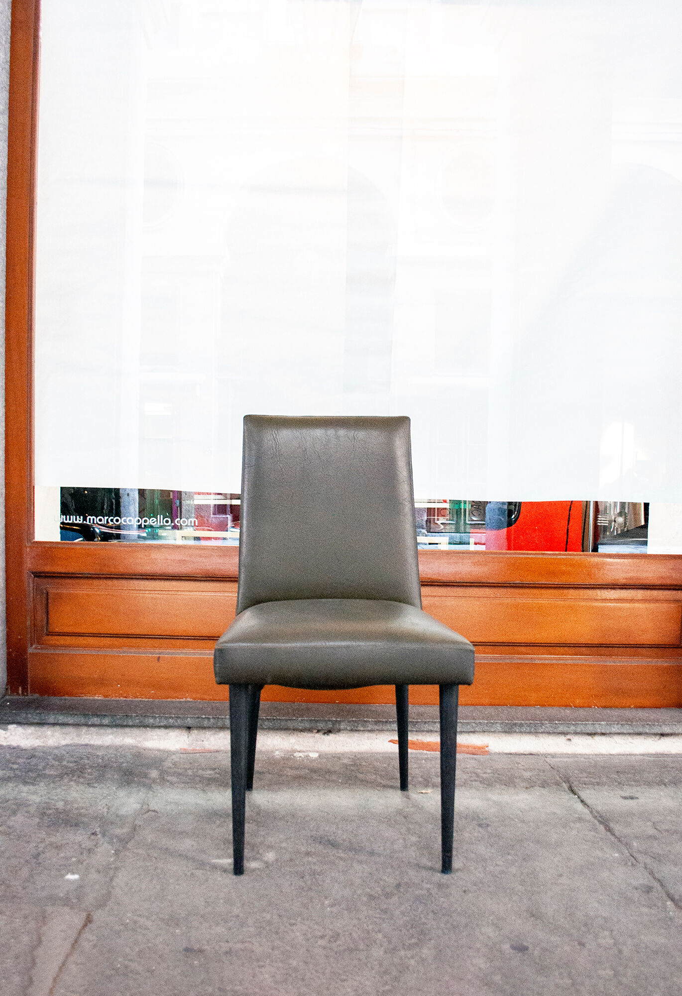 Set of eight chairs covered in vinyl, iron legs by Mobiltecnica Torino 1950s