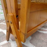 Oak and rattan magazine rack
