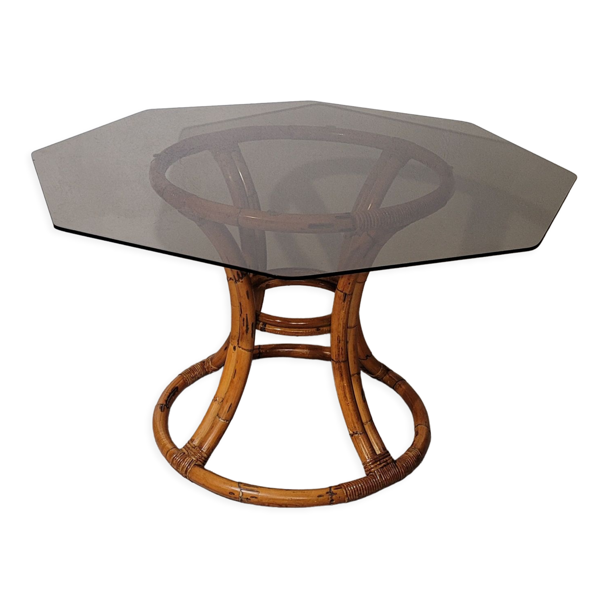 Rattan table and smoked glass