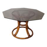 Rattan table and smoked glass
