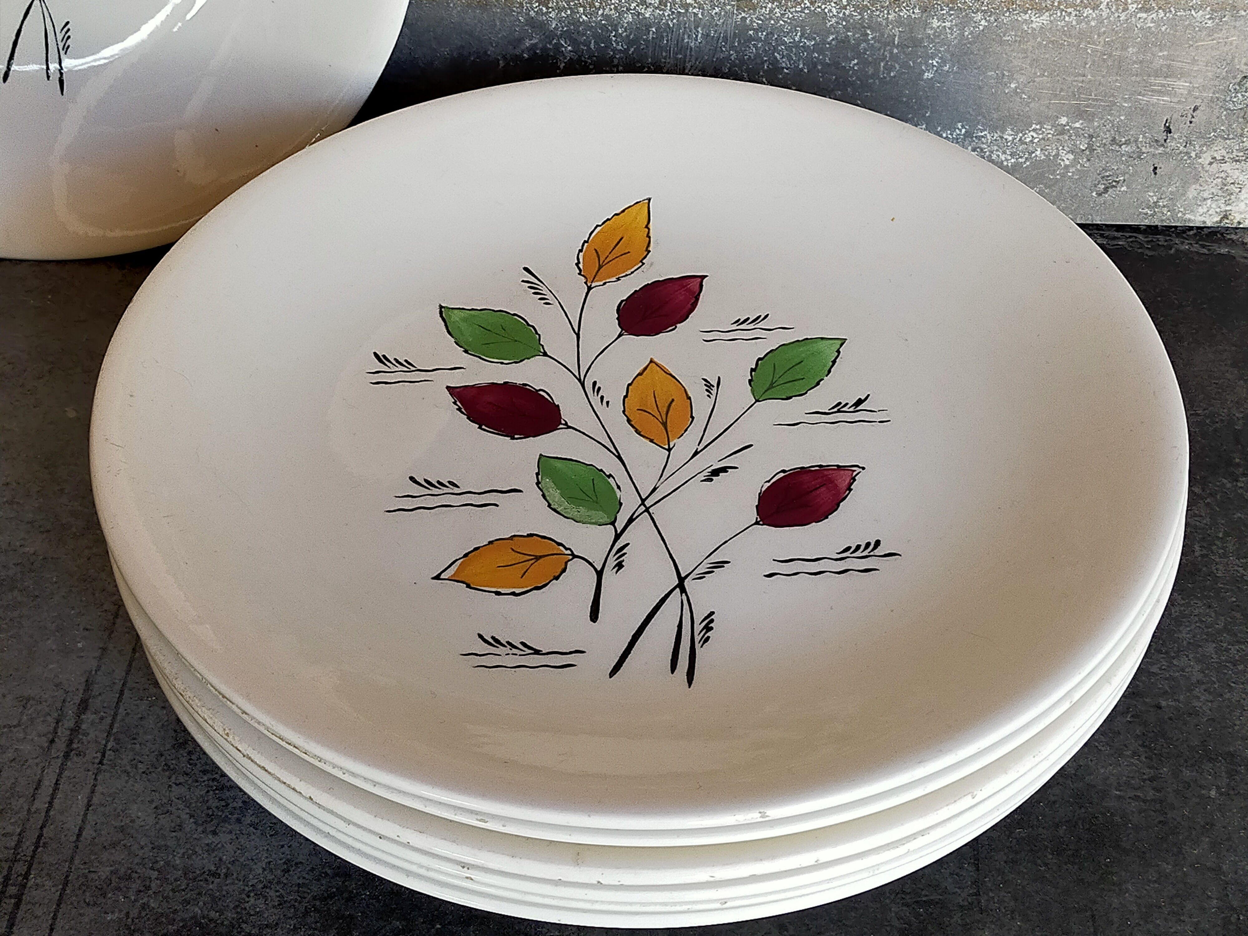 Seven vintage plates in fine earthenware from Gien service Gentilly