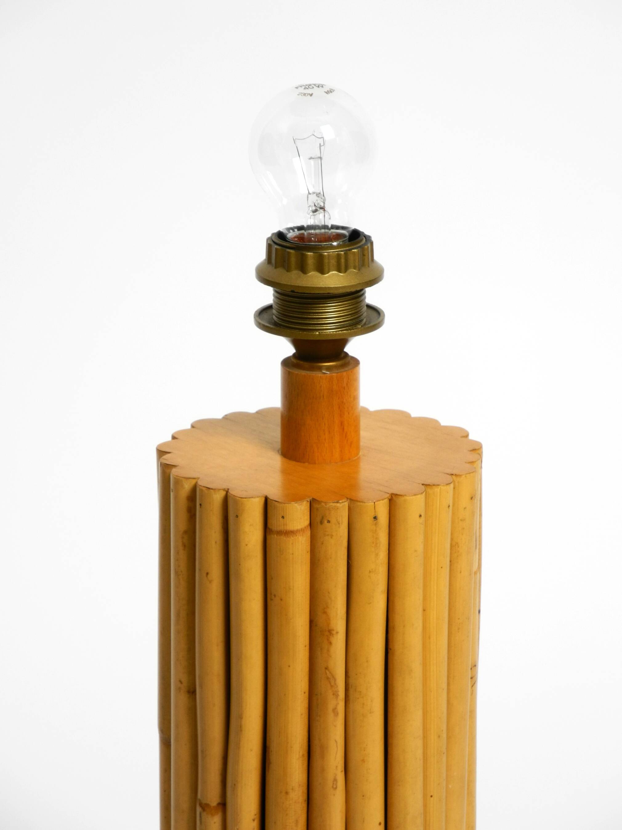 Large 1970s Italian bamboo table lamp with large oiled paper shad