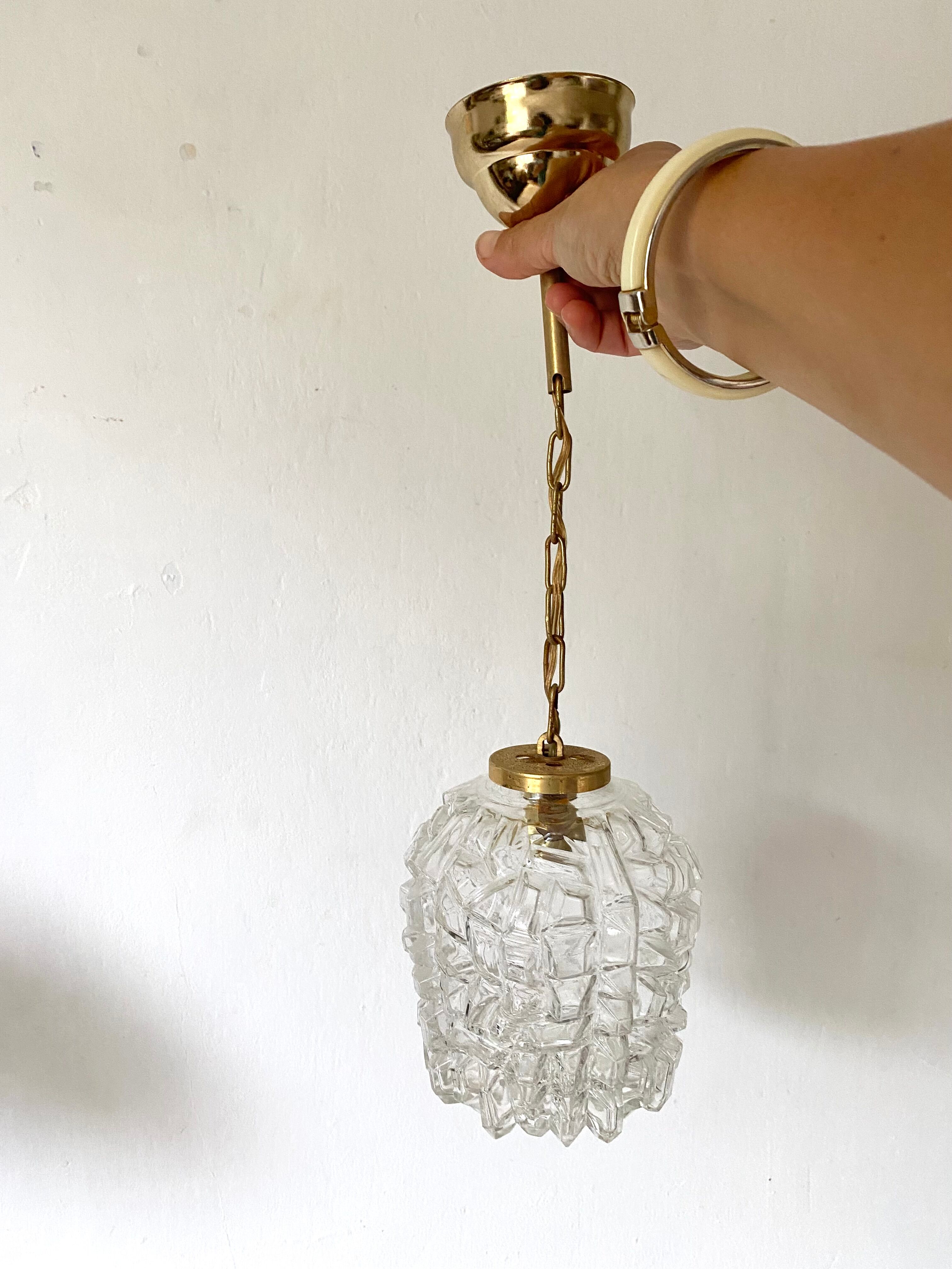 Suspension vintage en verre et métal doré