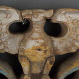 Polychrome carved wooden element decoration of winged animals XXth India