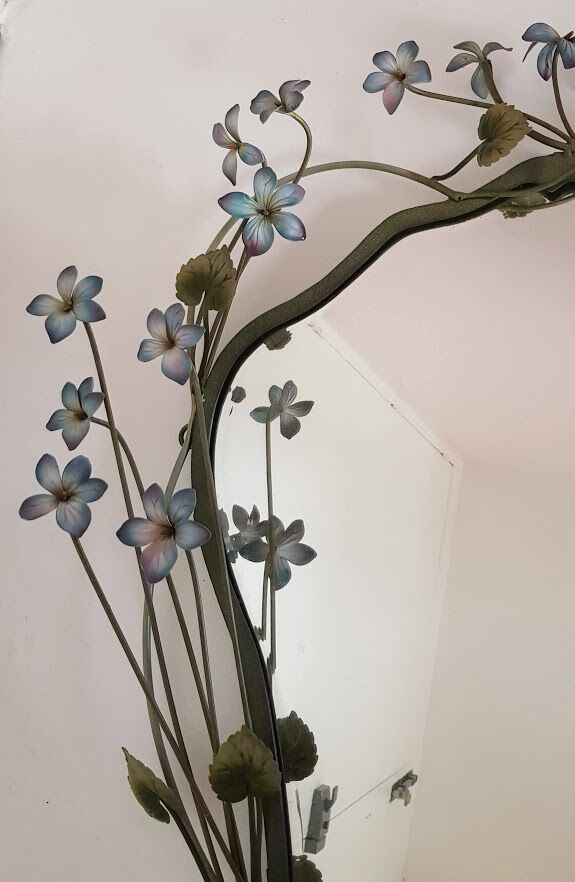 Vintage Tole Mirror with Flowers, circa 1970s