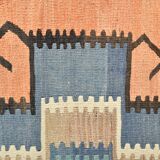 Faded Blue & Soft Peach Long Wide Handmade Kilim Rug, 168x296 Cm