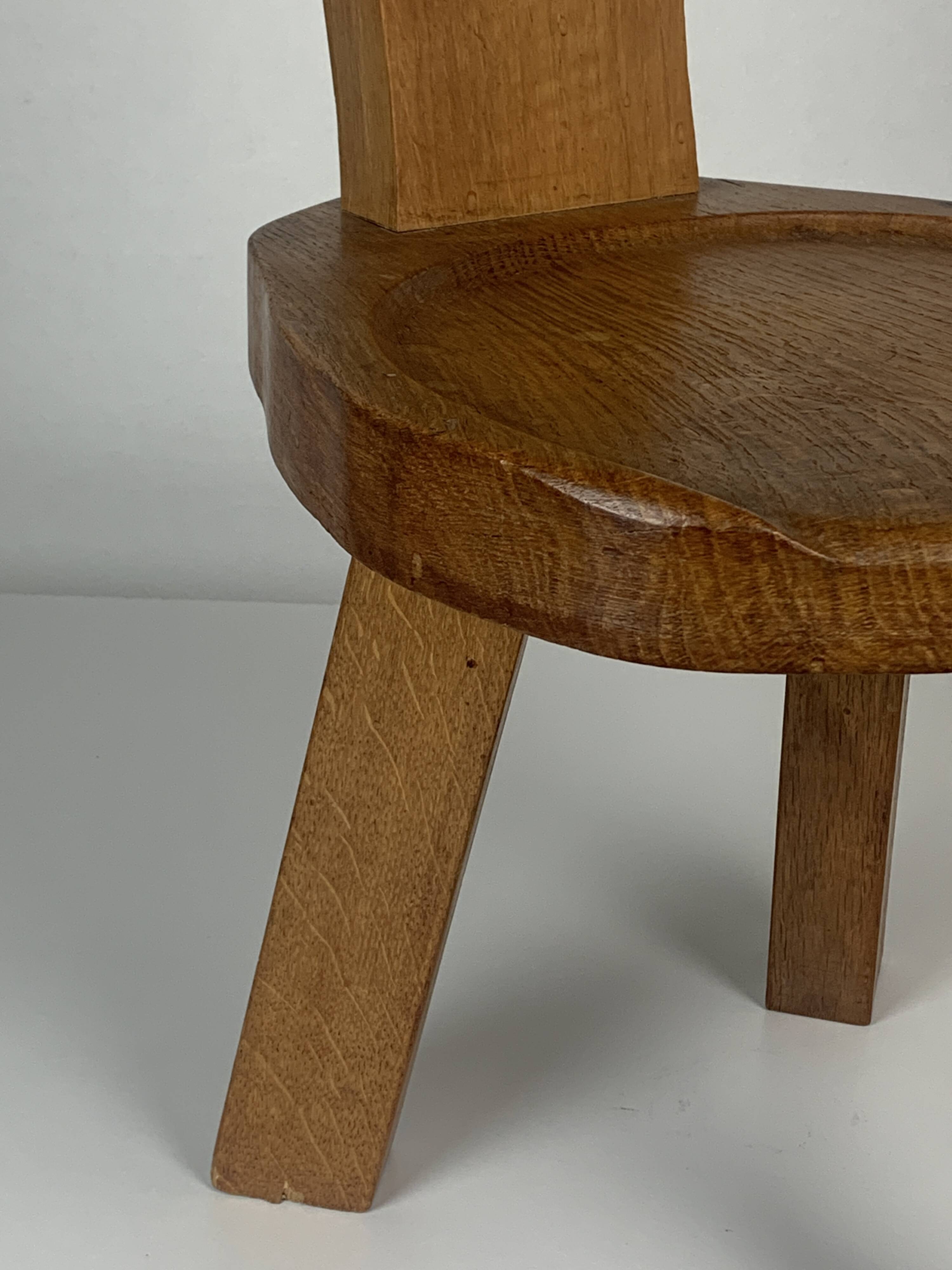 Sculptural Brutalist Chunky Tripod Stool in Oak, 1960s