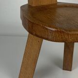 Sculptural Brutalist Chunky Tripod Stool in Oak, 1960s
