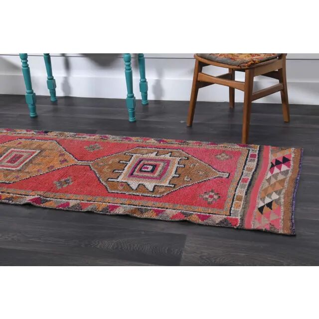 1970s Vintage Turkish Hand-Knotted Wool Cotton Pink Runner Rug