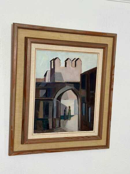 Original mid-century Swedish oil on canvas – “Entrance” by Reuben Hedin – vintage & framed – 55 × 63 cm