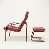 1980 Leather Armchair With Footrest, Ton Czechoslovakia