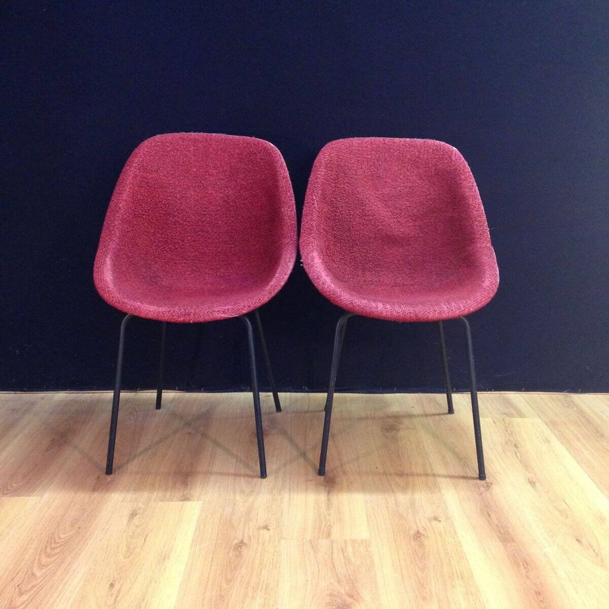 Set of pink chairs by Genevieve Dangles-Christian Defrance for Burov, 1950s