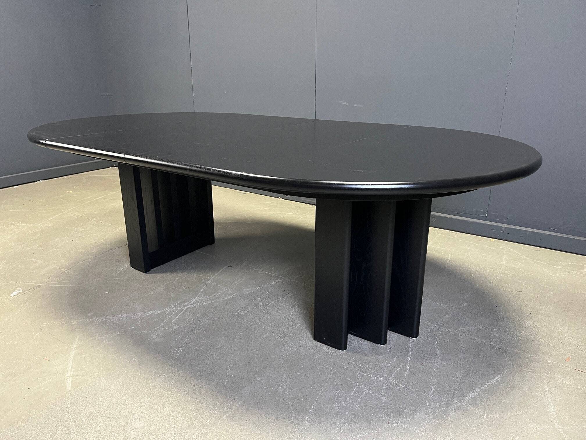 Vintage extendable black wooden dining table, 1980s