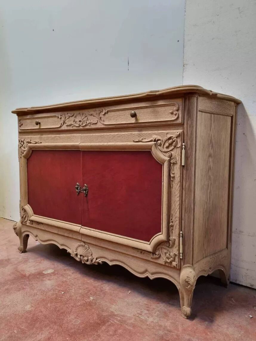 Louis XV buffet in oak & leather - Sandblasted
