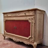 Louis XV buffet in oak & leather - Sandblasted