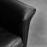 Mid-century danish modern minimalist black leather swivel armchair by georg thams, 1960s