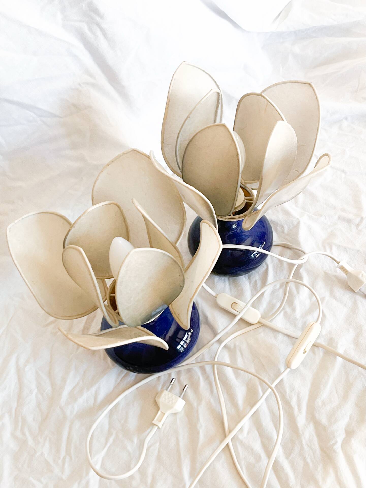 Pair of vintage lamps by Patrick Bossis – Limoges porcelain 1980